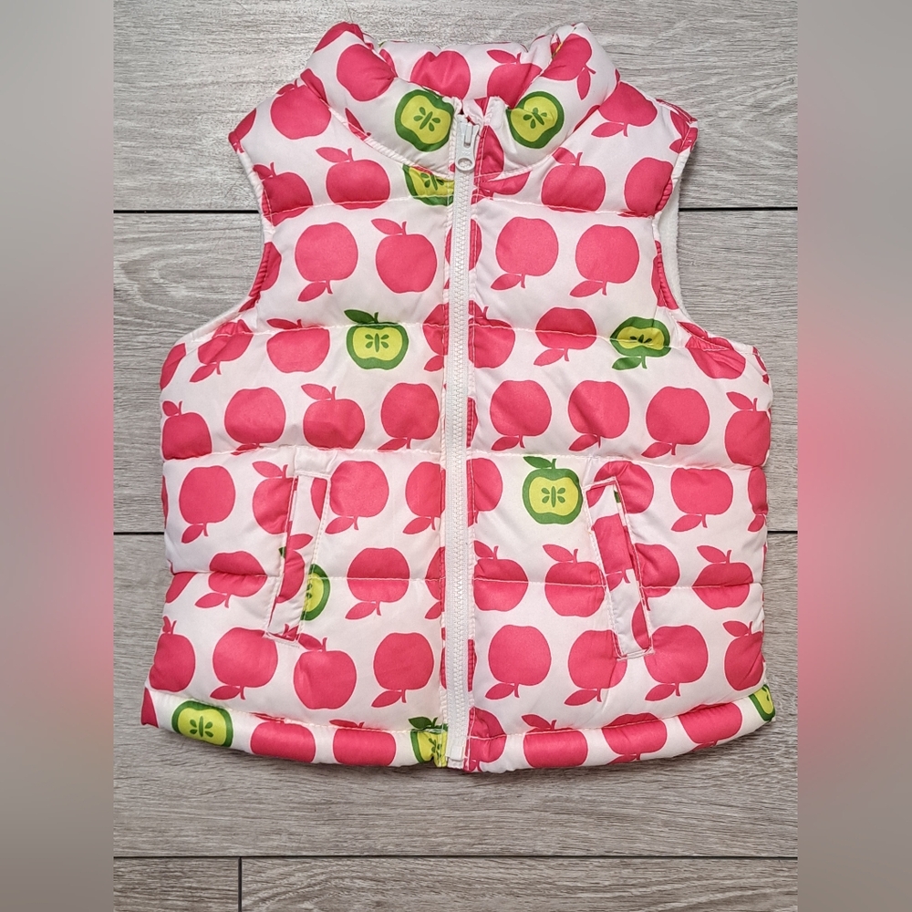 Brand New Pink and Green Apple Print Puffer Vest